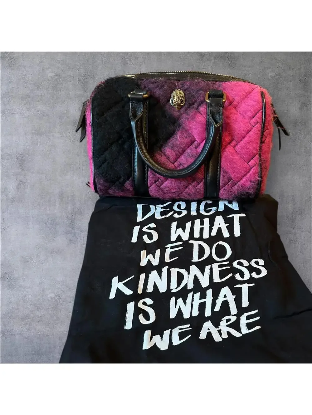 Kurt Geiger Small Kensington Boston Bag Fuchsia Tweed